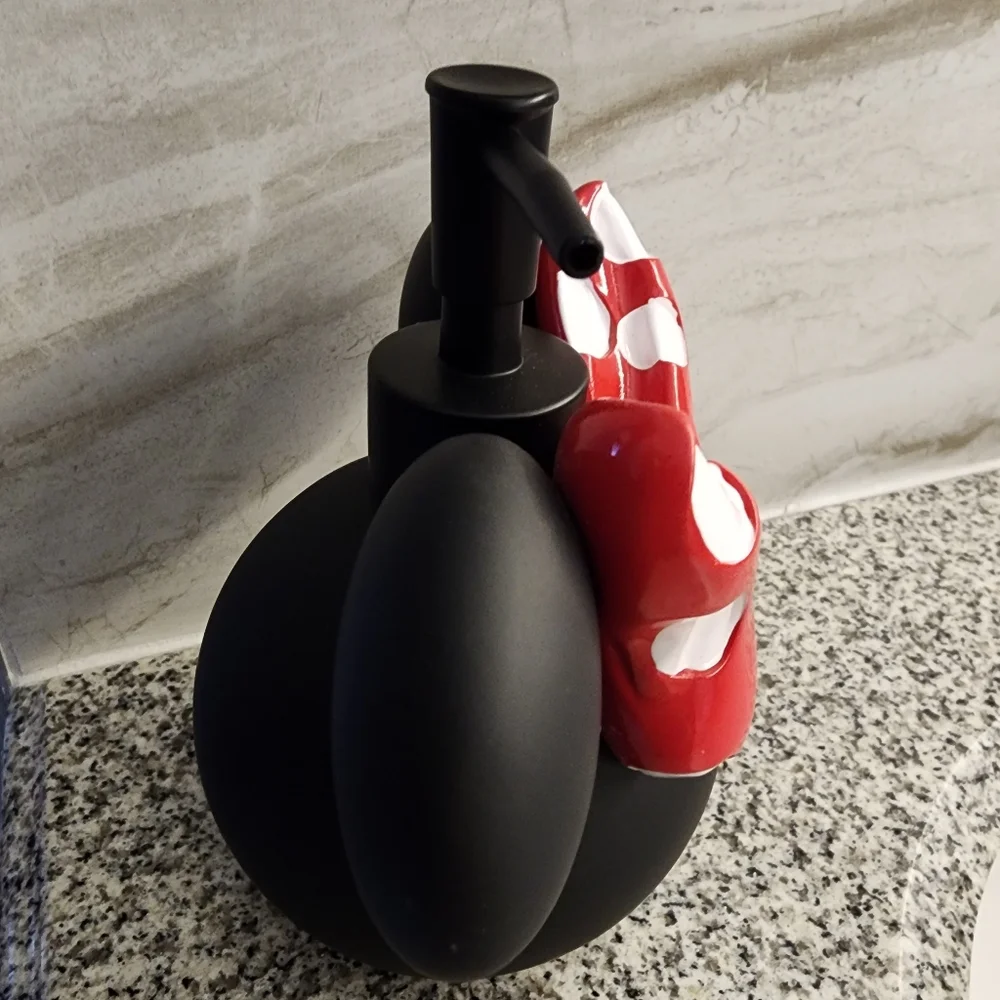 NWT Disney Minnie Mouse Black Soap Dispenser 6in Red Polka Dot Bow Lotion Pump